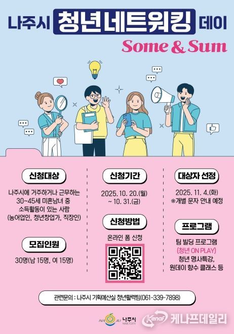 나주시가 오는 31일까지 ‘청년 네트워킹 데이’ 참가자를 모집한다.